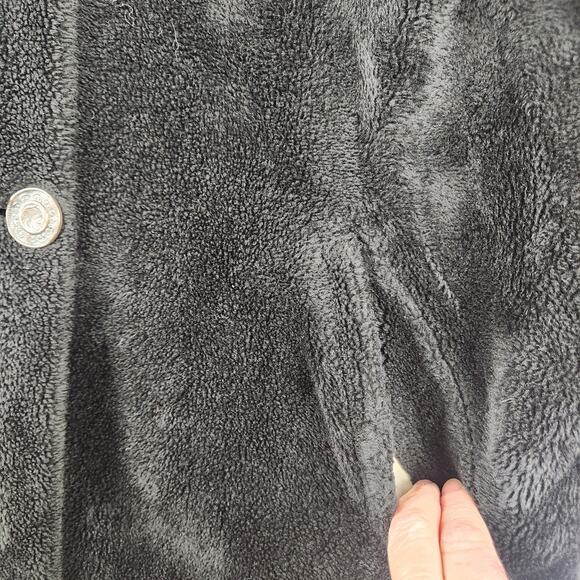 NILS Vintage Hooded Fleece Coat Women’s SZ M Black Long Button Front Lined EUC - Picture 9 of 16